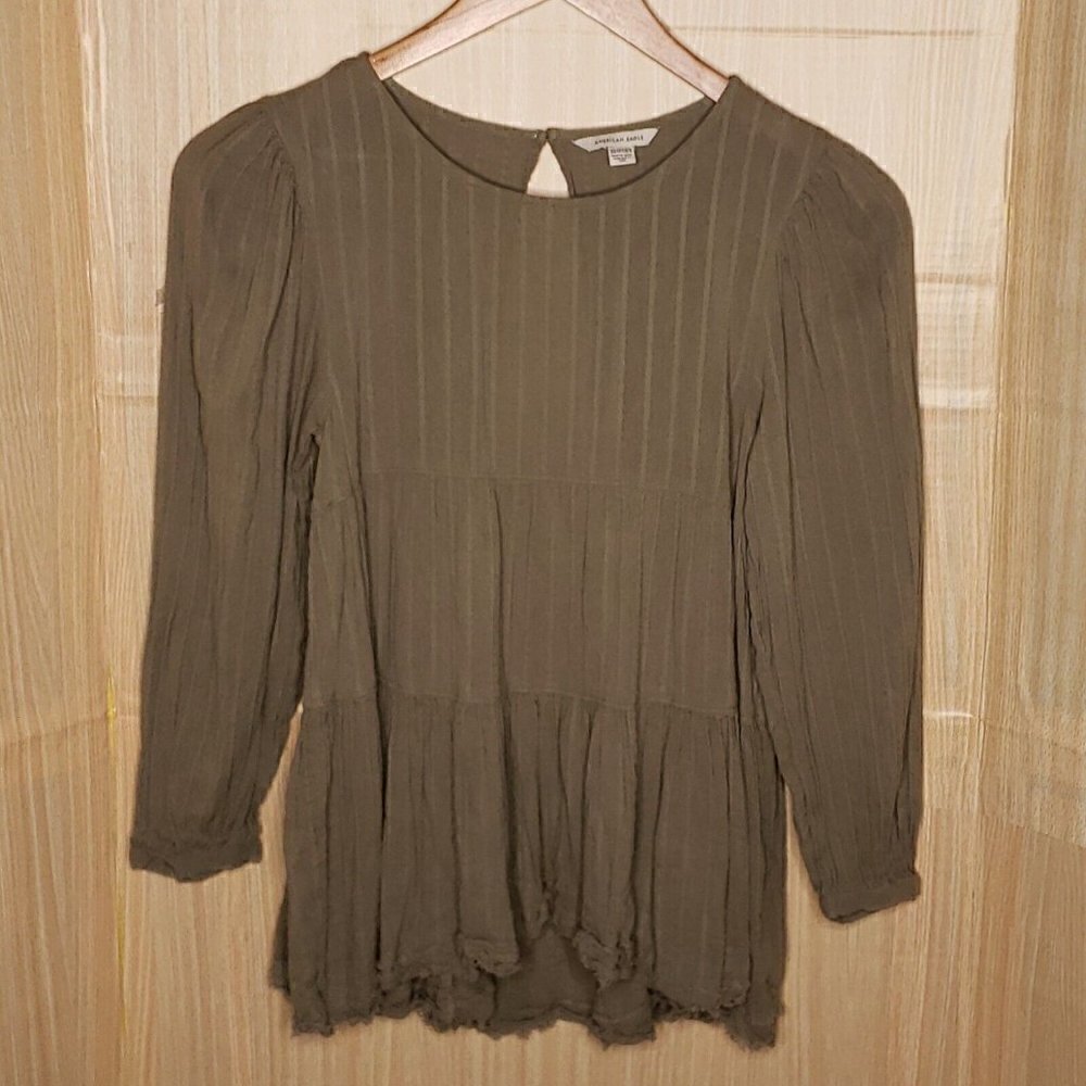 American Eagle Women's Green Boho Oversized Flowy Keyhole Back Top XS